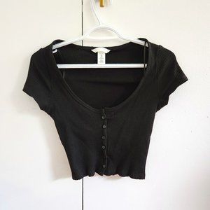 Black Ribbed Crop Top Button Up H&M